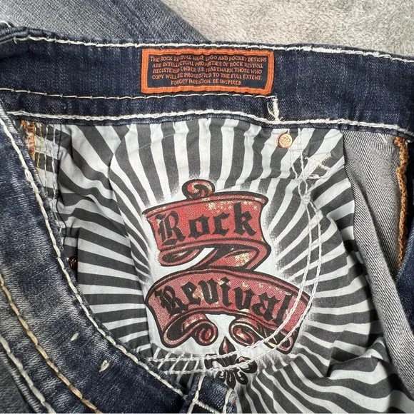 Rock Revival Jeans Mens 40x31 Blue Medium Wash Hern Straight Thick Stitch Cowboy